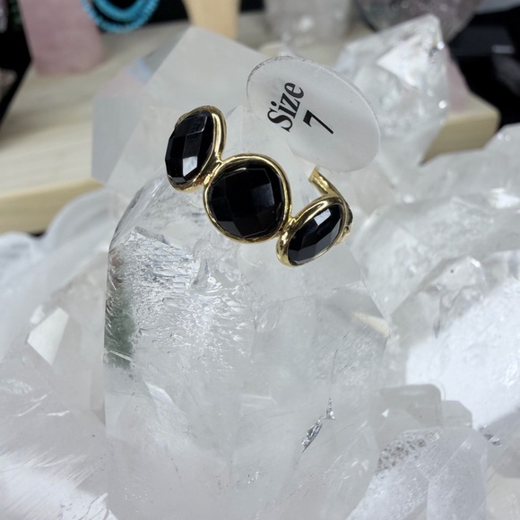 🖤 Faceted Black Spinel | 18K Gold over 925 Silver | Size 7 - Picture 4 of 8